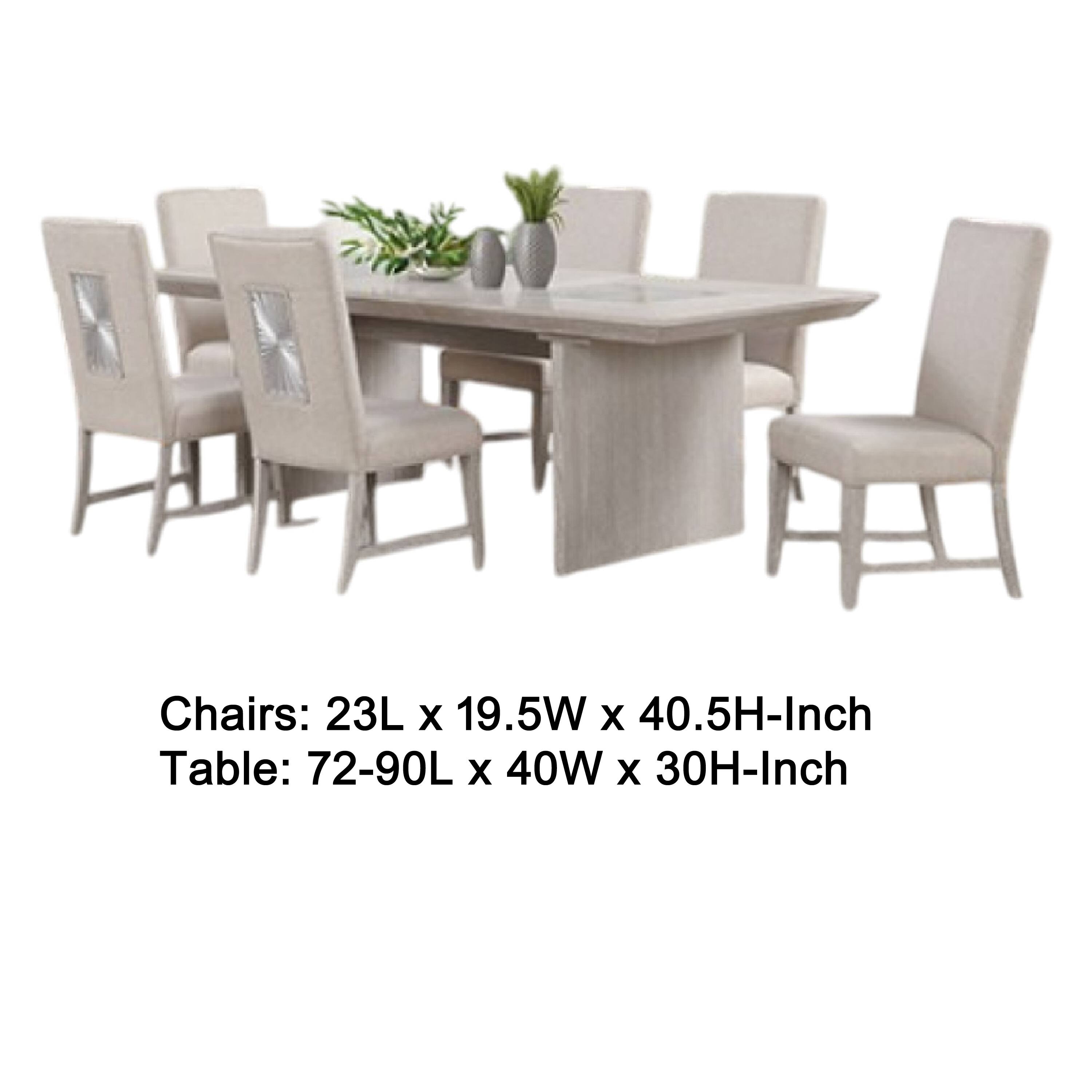 Chairs: 23L x 19.5W x 40.5H-Inch  
Table: 72-90L x 40W x 30H-Inch