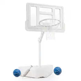 Costway - Splash & Shoot Pool Basketball Hoop with Adjustable Height Backboard, 2 Water Balls - White