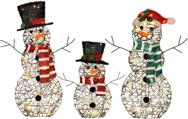 Front. Wikistore - WIKISTORE 3-Piece 2D Lighted Christmas Rattan Snowman Family Set 80 LED Outdoor Yard Decoration.