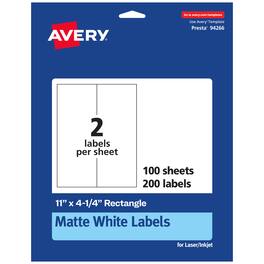 Avery - Matte Rectangle Labels, 11" x 4.25", 200 Labels - White