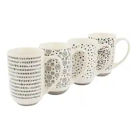 Mr. Coffee - Dutton Springs 4 Piece 19 Ounce Stoneware Assorted Designs Mug Set in White - Black