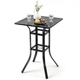 Costway - 25" Outdoor Bar Table, Square Patio Dining Table with 1.57" Umbrella Hole for Lawn - Black
