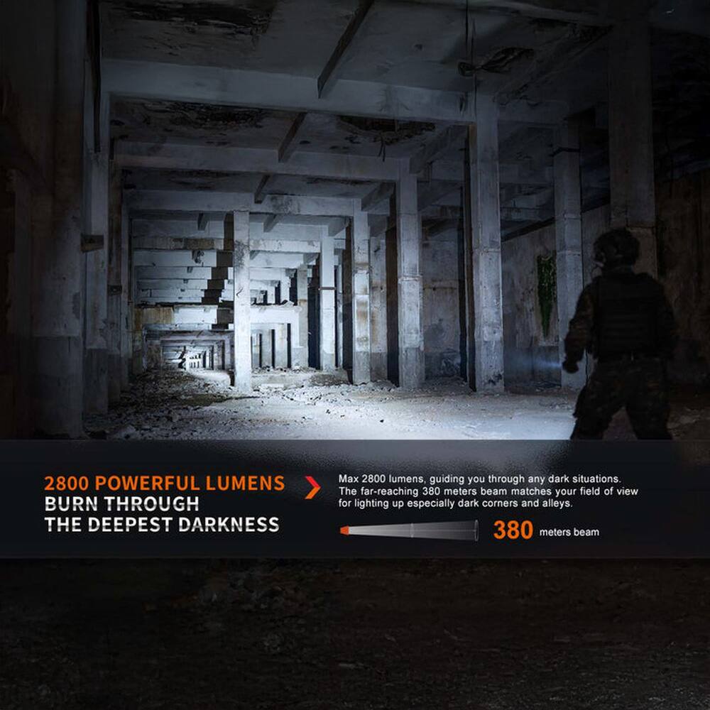 2800 POWERFUL LUMENS BURN THROUGH THE DEEPEST DARKNESS

Max 2800 lumens, guiding you through any dark situations. The far-reaching 380 meters beam matches your field of view for lighting up especially dark corners and alleys.

380 meters beam
