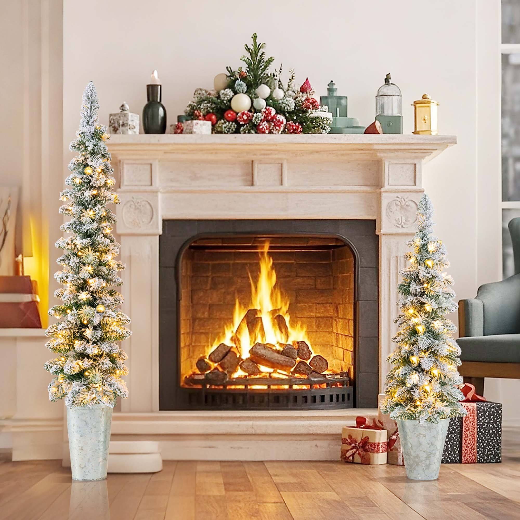 Alt View 3. Costway - Costway Set of 3 Pre-Lit Snow Flocked Artificial Christmas Trees Decoratio 3, 4, 5 FT - Green.