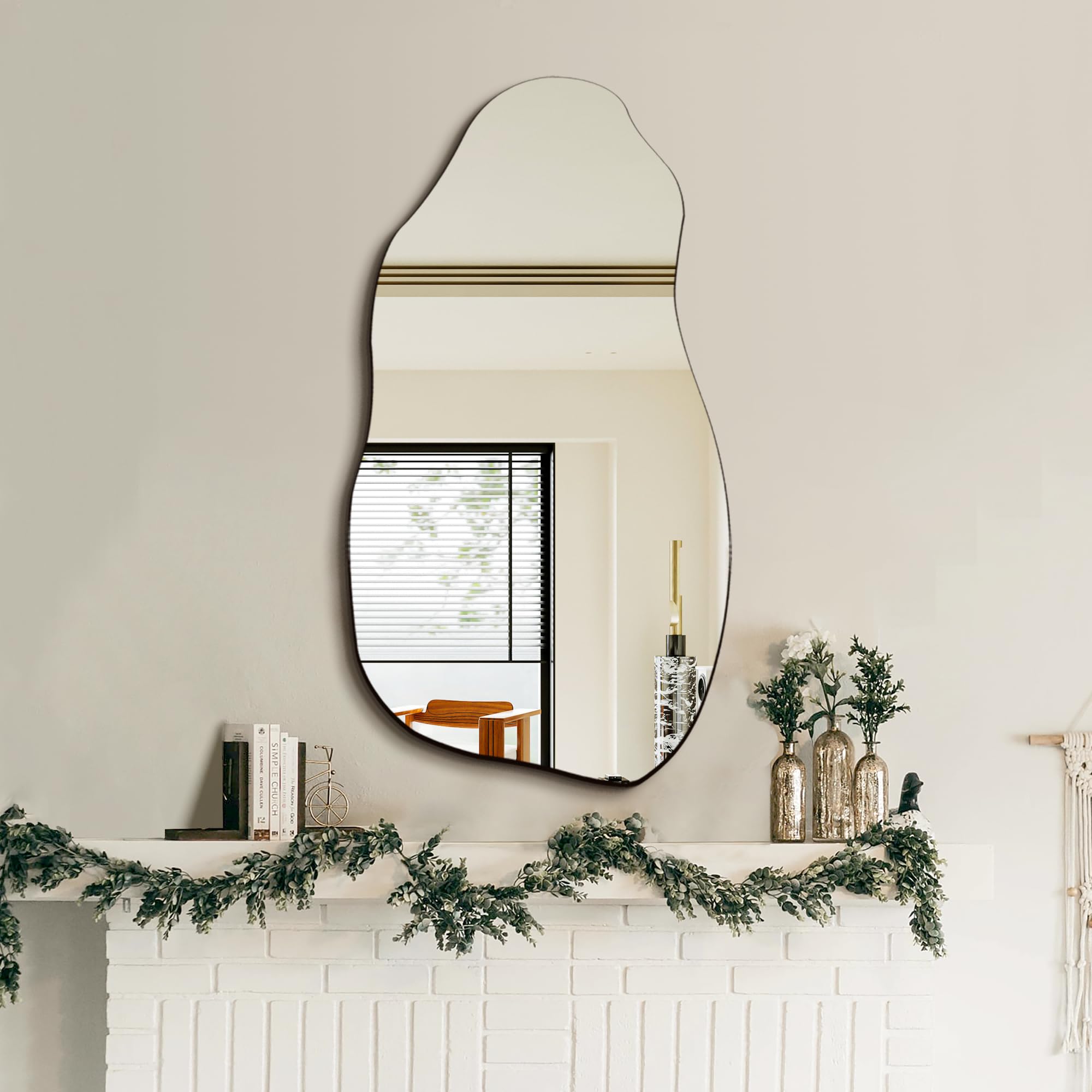 Alt View 2. TECH SAFARI - Irregular Asymmetrical Wall Mirror For Living Room Bathroom Entryway Modern Decorative Hanging hook Style - Frameless 36"L x 24"W.