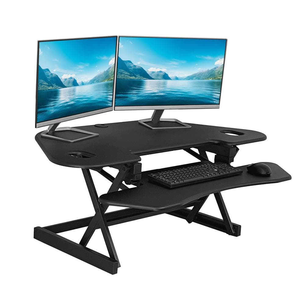 Rocelco - 46" Height Adjustable Corner Standing Desk Converter with AC Outlet - Black