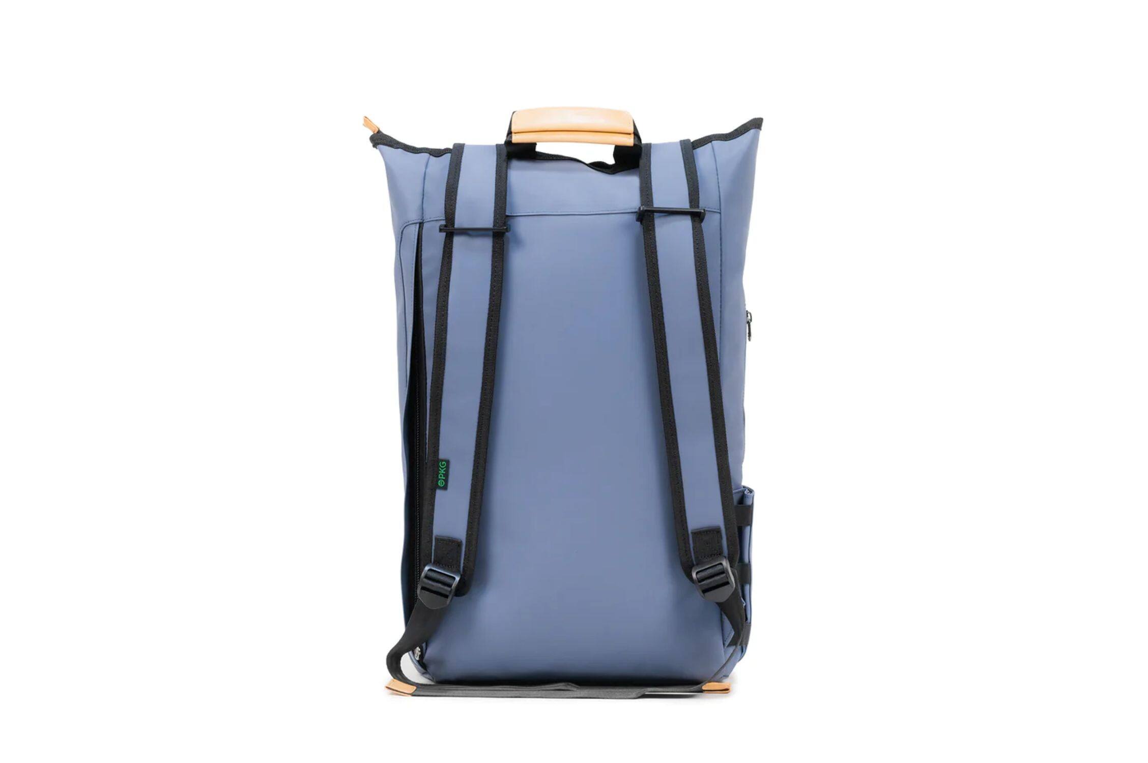 Angle. PKG - Liberty Recycled Tote Backpack - Vintage Blue.