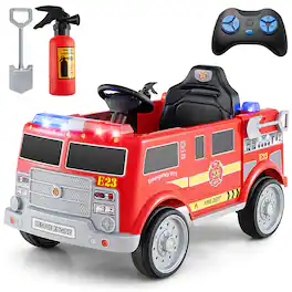Gymax - Kids Ride on Police Car 12V Battery Powered Electric Vehicle w/ 3 Speeds - Red