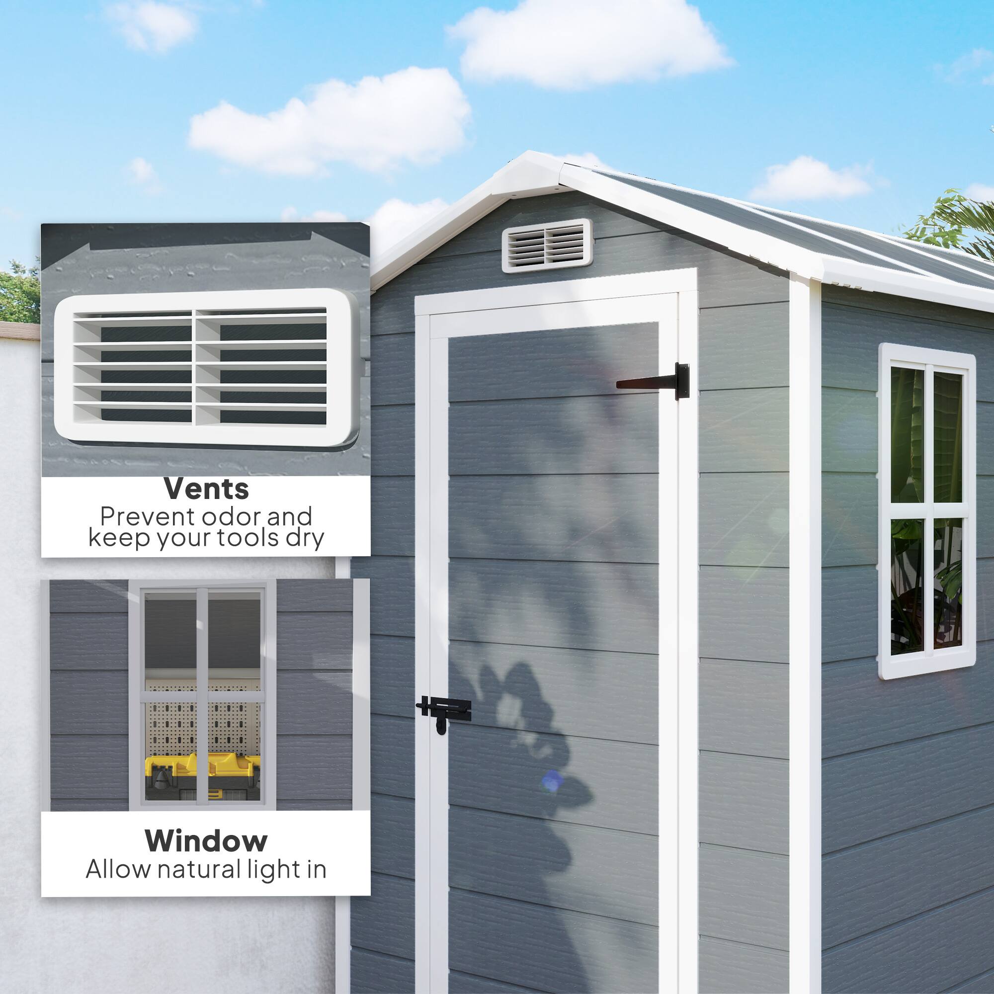 Vents  
Prevent odor and keep your tools dry  

Window  
Allow natural light in