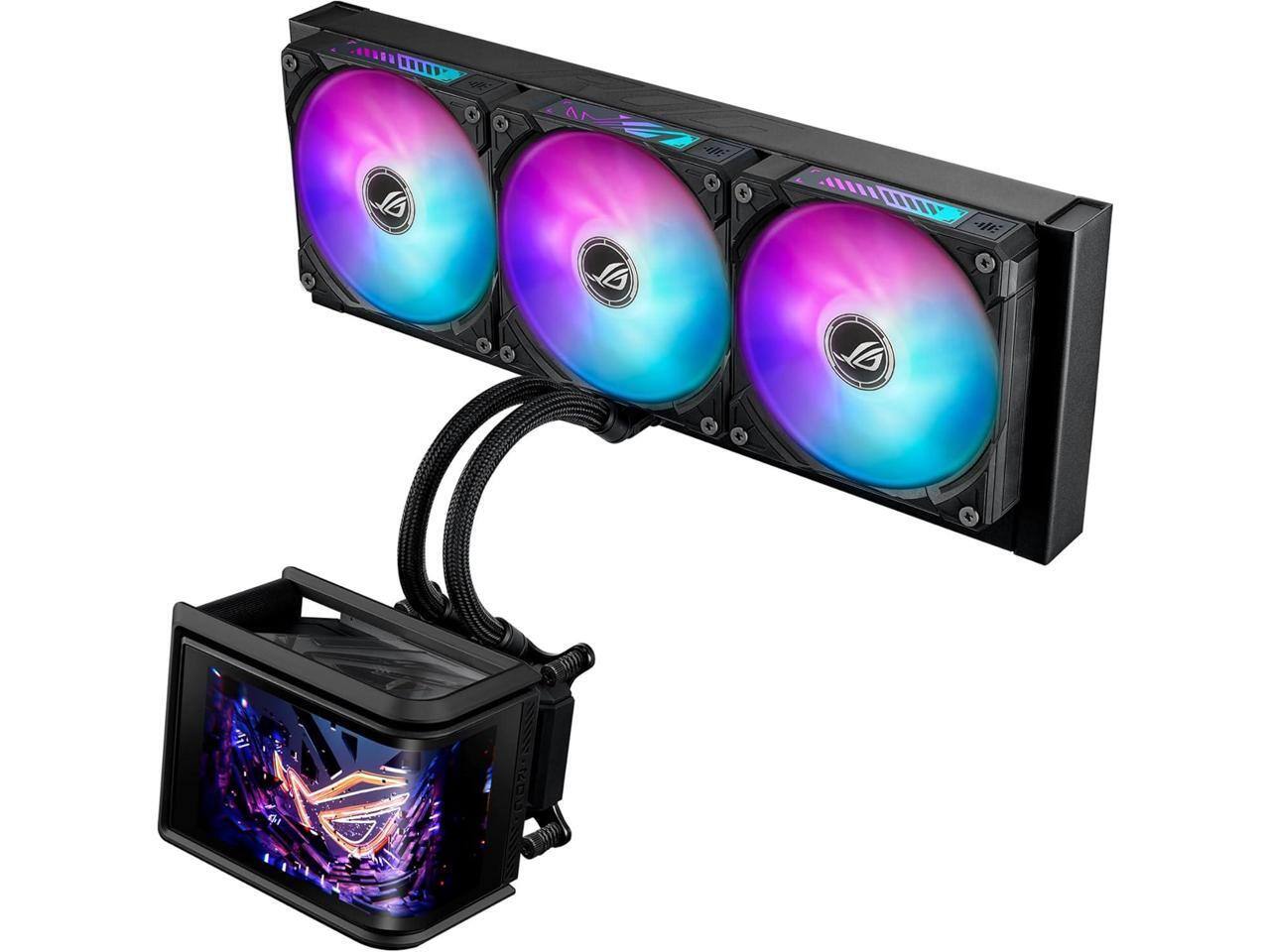 Front. ASUS - ASUS ROG RYUO IV SLC 360 ARGB AIO CPU Cooler, Short Tubing, 6.67" AMOLED Display - Black.