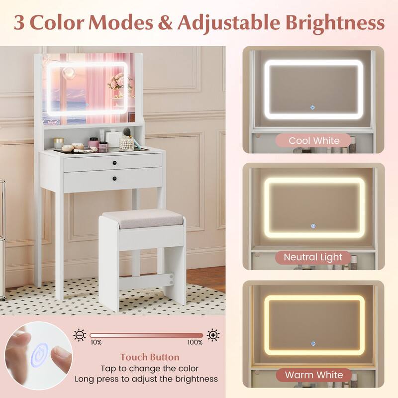 3 Color Modes & Adjustable Brightness

Cool White
Neutral Light
Warm White

Touch Button
Tap to change the color
Long press to adjust the brightness