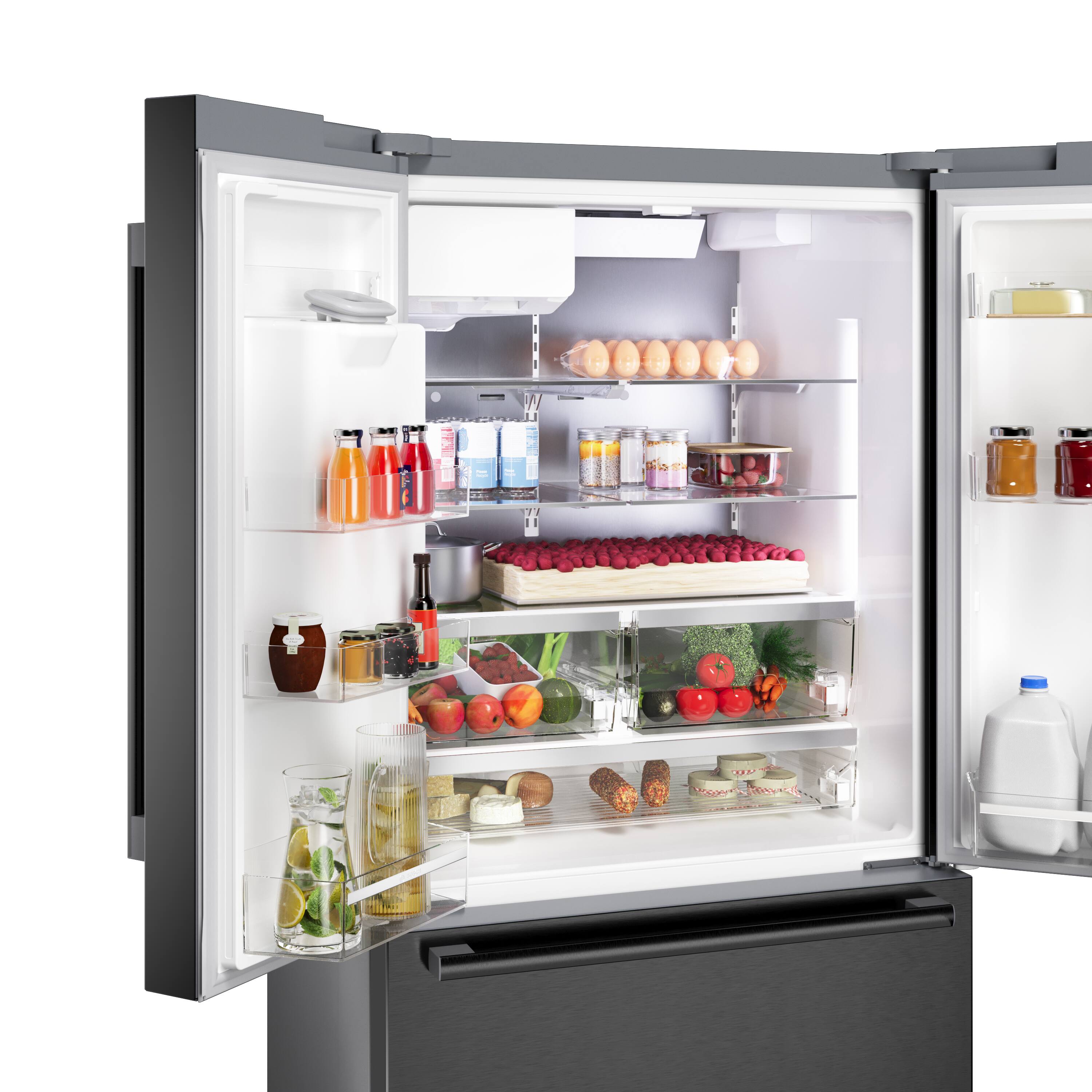 Alt View 2. Bosch - 500 Series 26 Cu. Ft. 3-Door French Door Smart Refrigerator with External Water and Ice - Black Stainless Steel.