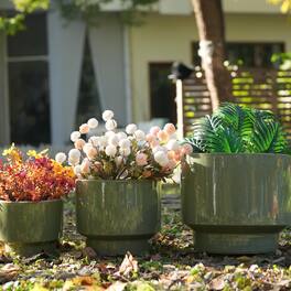 Ceramic Planter Set Loheer Handmade Glazed Plant Pots Set of 3, Earthy Green, 15 12 9 Inch for Indoor Outdoor Use