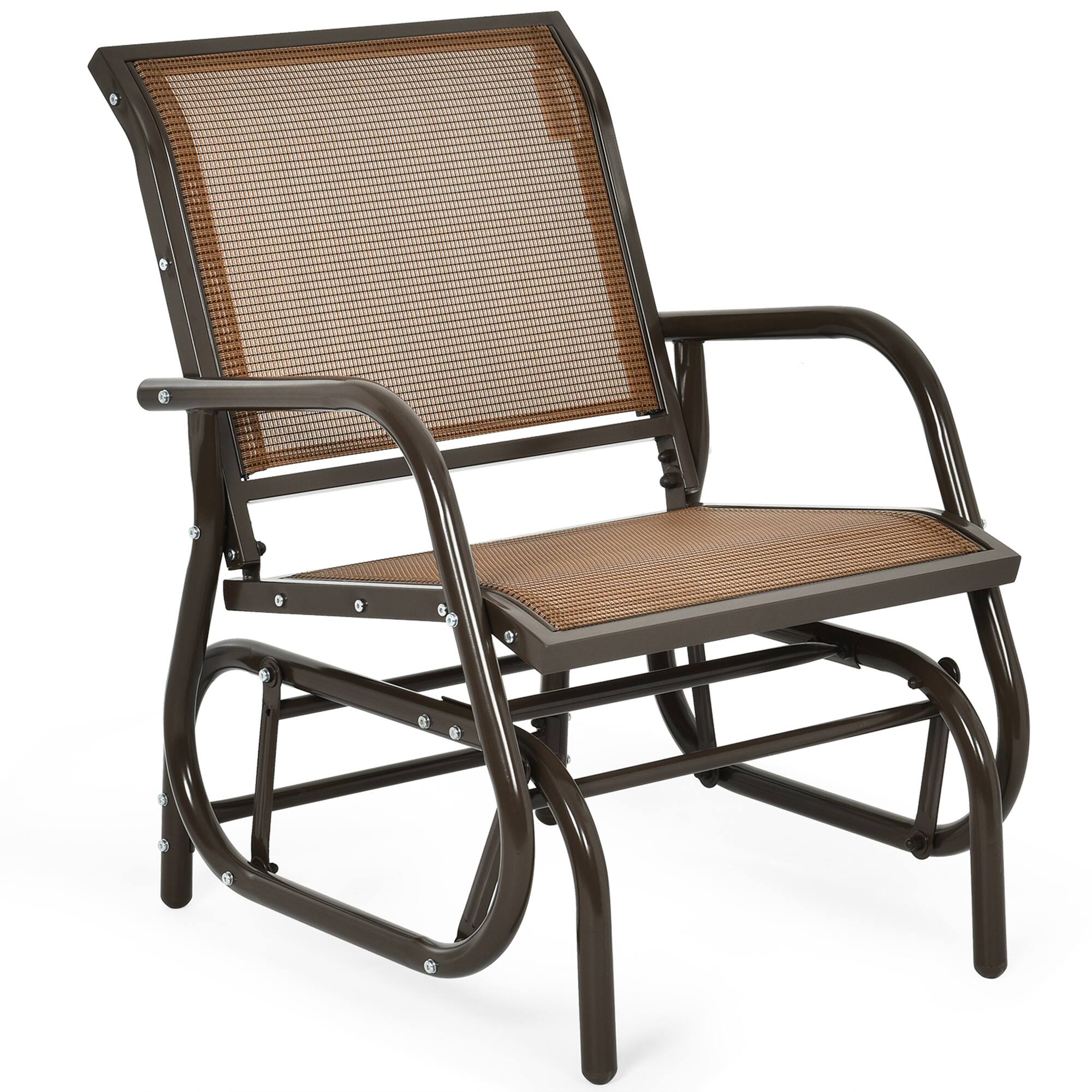 Alt View 3. Gymax - Gymax 2PCS Patio Swing Glider Chair Single Rocking Chair Yard Outdoor Brown - Brown.