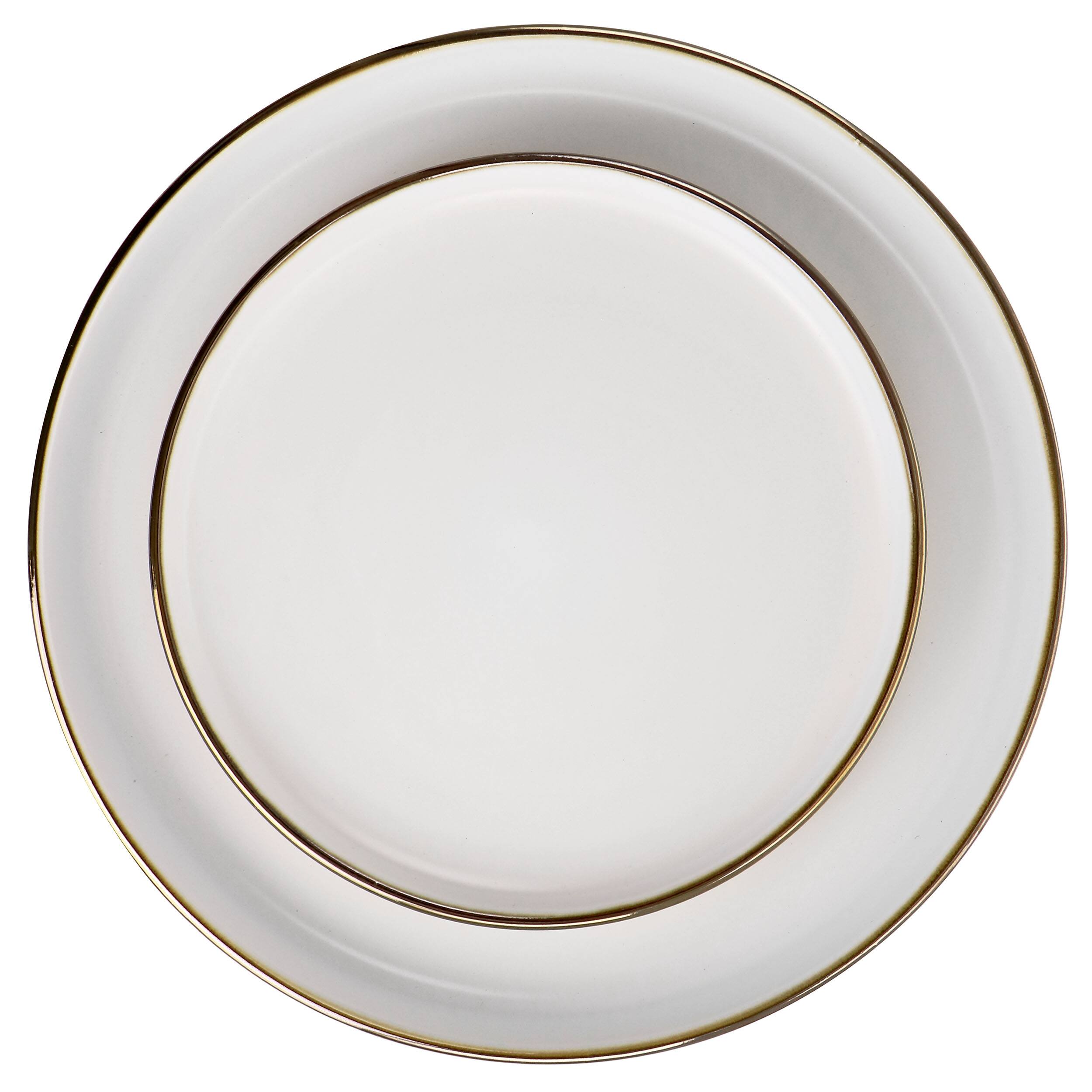 Alt View 3. Elama - Elama Arthur 16 Piece Stoneware Dinnerware Set in Matte White with Gold Rim - White and Gold.
