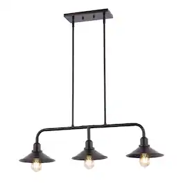 Jonathan Y - Cade 34.25" 3-Light Metal Farmhouse Industrial LED Pendant, Oil Rubbed Bronze - Oil-Rubbed Bronze