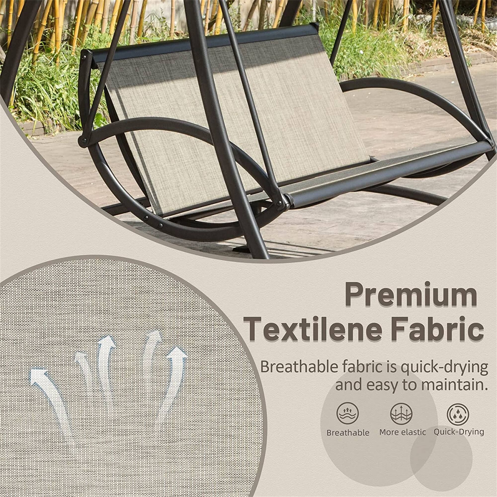 Premium Textilene Fabric  
Breathable fabric is quick-drying and easy to maintain.  
Breathable  
More elastic  
Quick-Drying