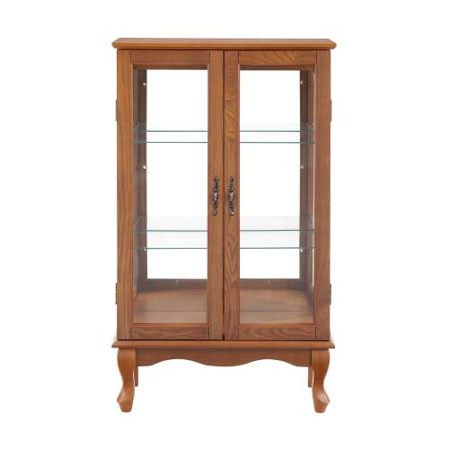Alt View 7. LUCKY ONE - Freestanding Curio Cabinet with Tempered Glass Doors Mirrored Back Adjustable Shelves Light for Office - Oak.