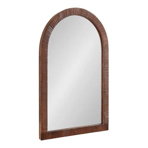 Cedar Assembly - Rahfy Boho Arch Rattan Wall Mirror 28 X 32 Wood Decorative Wooden With Authentic Frame For Bathroom Vanity - Brown-30"L x 20"W