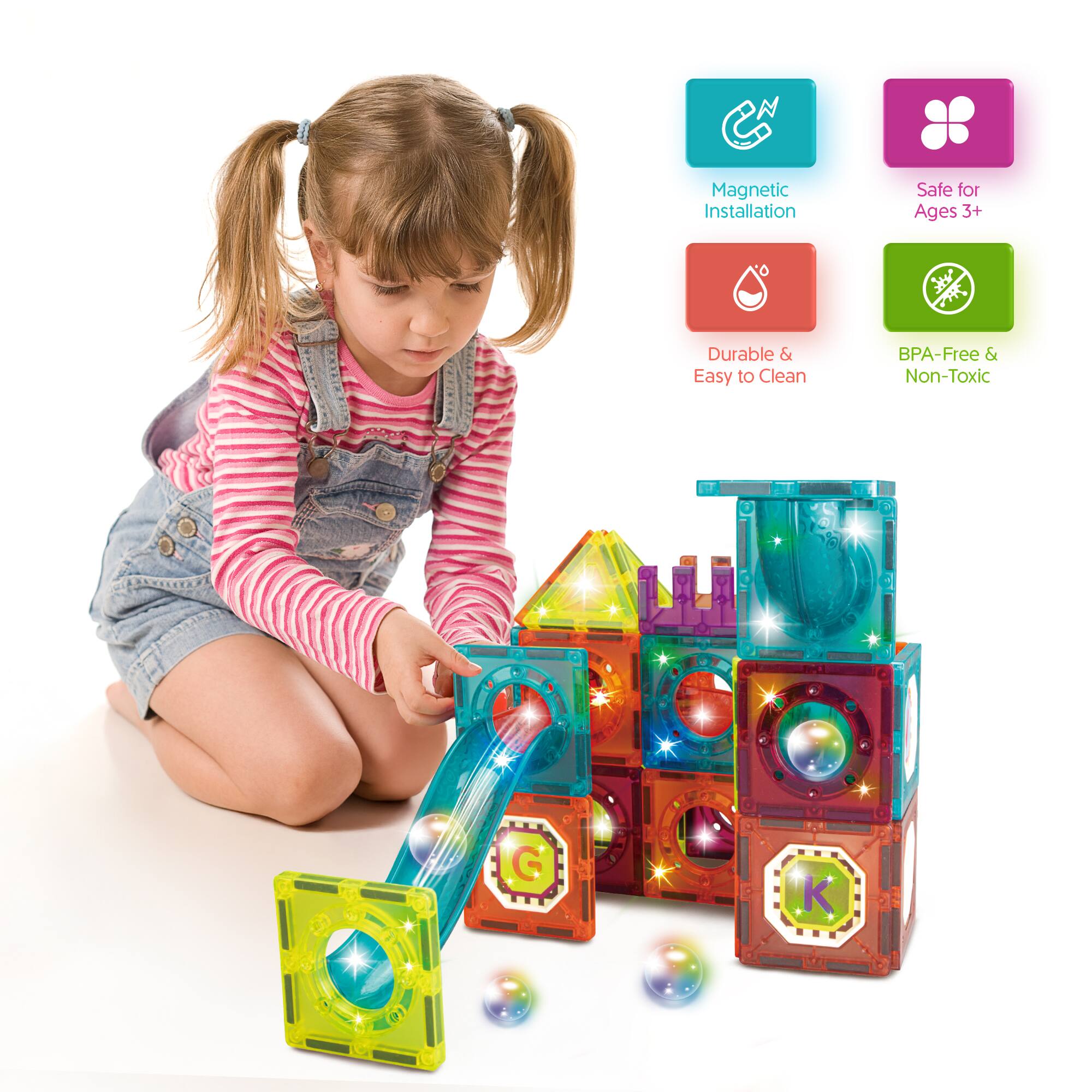 Magnetic Installation, Safe for Ages 3+, Durable & Easy to Clean, BPA-Free & Non-Toxic, G, K
