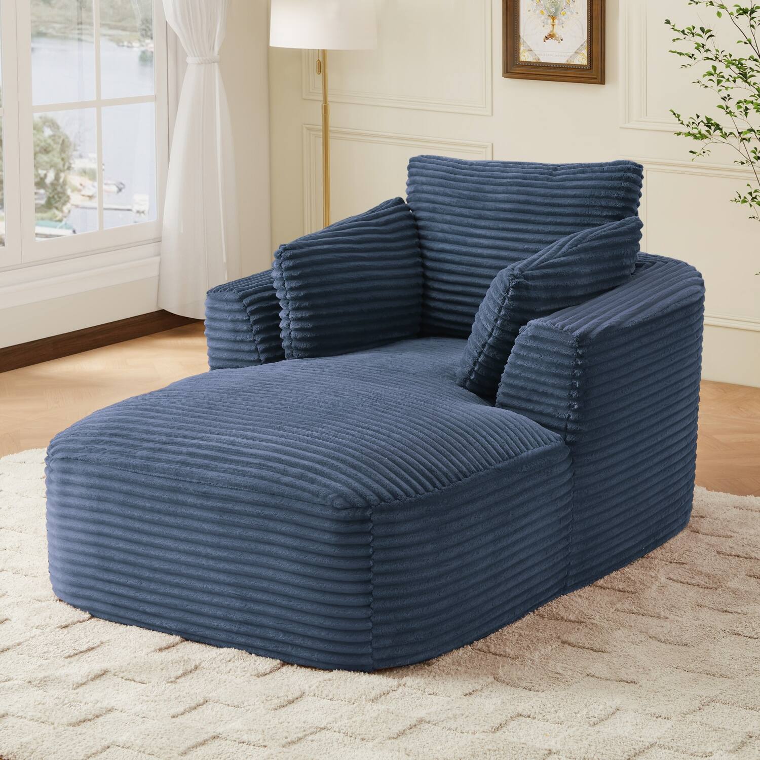 Alt View 2. Z-Edge - Corduroy sleeper sofa couch, no assembly needed, Perfect for Living Room/Dorm/Apartment - Blue - Blue.