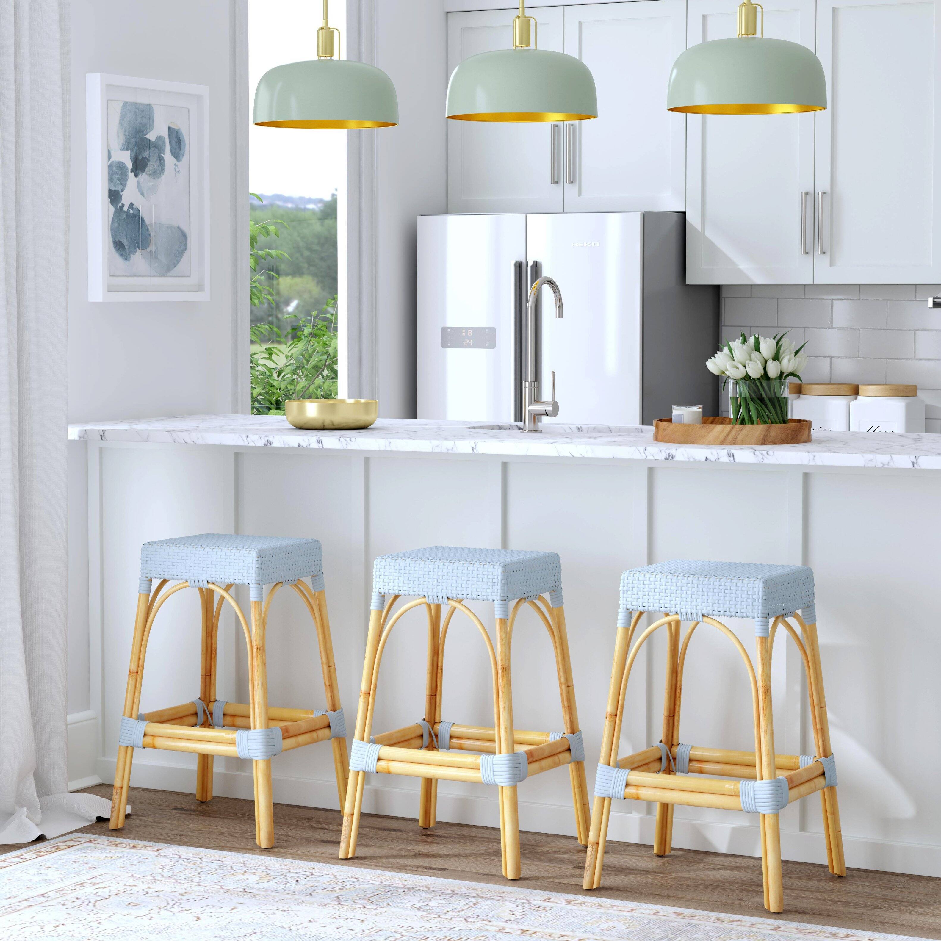 Alt View 5. Butler Specialty - Robias Rectangular Rattan 30" Bar Stool - Baby Blue.