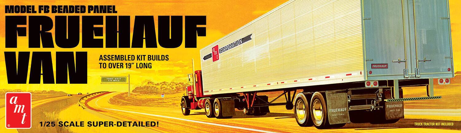MODEL FB BEADED PANEL  
FRUEHAUF VAN  
ASSEMBLED KIT BUILDS TO OVER 19" LONG  

1/25 SCALE SUPER-DETAILED!  

FRUEHAUF CORPORATION  

a m t  

TRUCK TRACTOR NOT INCLUDED