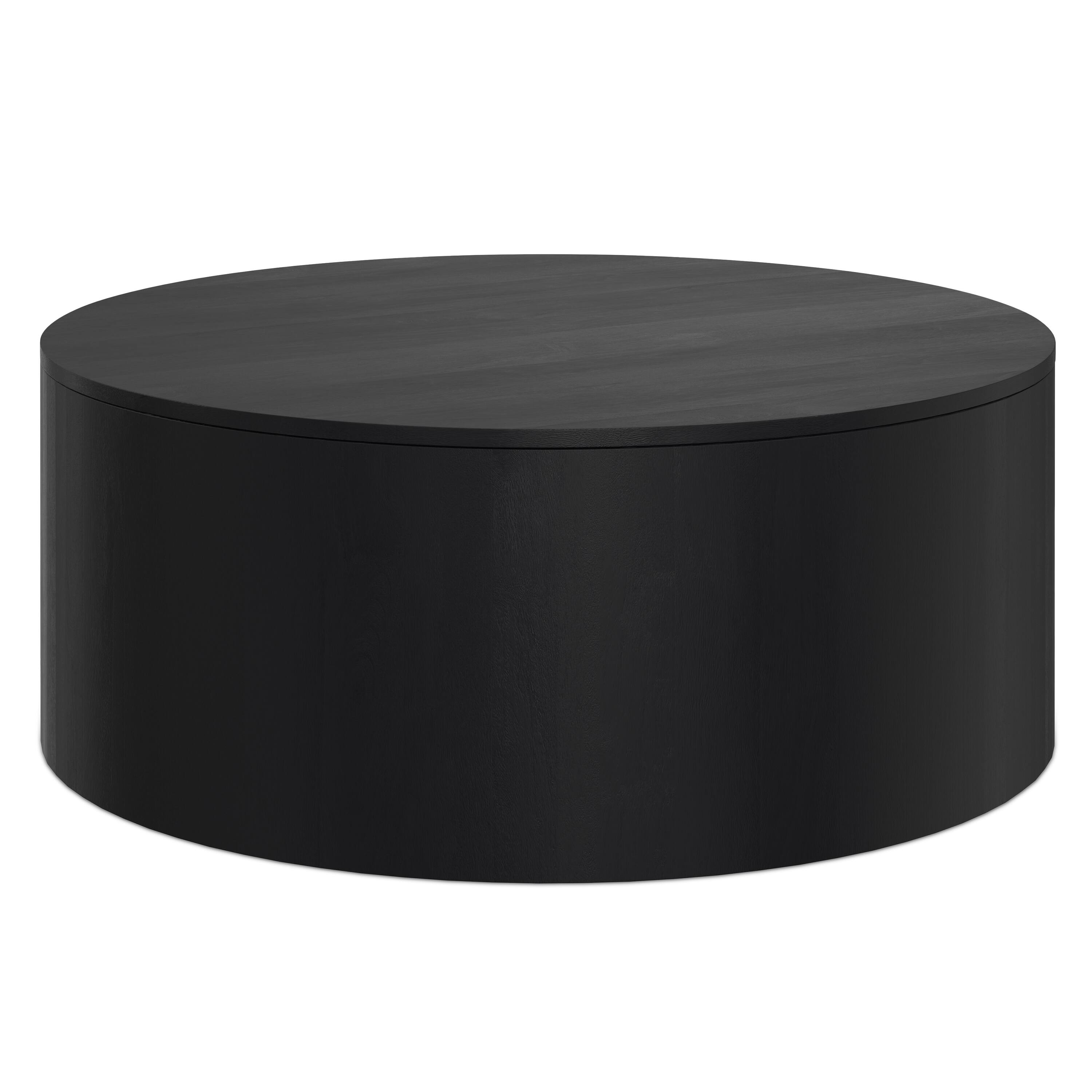 Alt View 4. Simpli Home - Millbury SOLID MANGO WOOD 36 inch Wide Round Contemporary Drum Coffee Table in Black, Fully Assembled - Black.