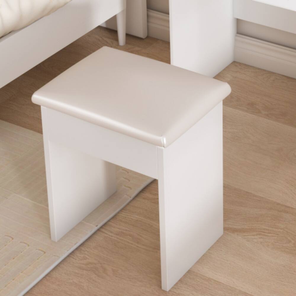 Alt View 1. LUCKY ONE - Modern Mini Dressing Table w/ LED Mirror Hidden Storage & Padded Stool - White.