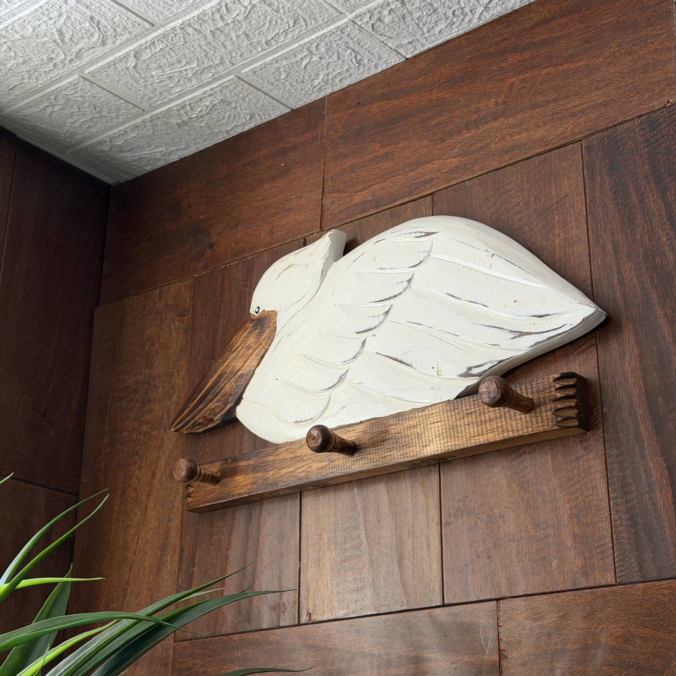Alt View 3. Chesapeake Bay - Pelican Wall Hook Rack 3 Peg Weathered White Wood Coastal 15.75 Inch - White.