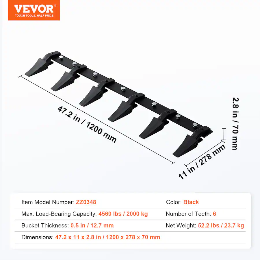 Load Number Example VEVOR Bucket Tooth Bar,48'', Heavy Duty Tractor Bucket 6 Teeth Bar for ...