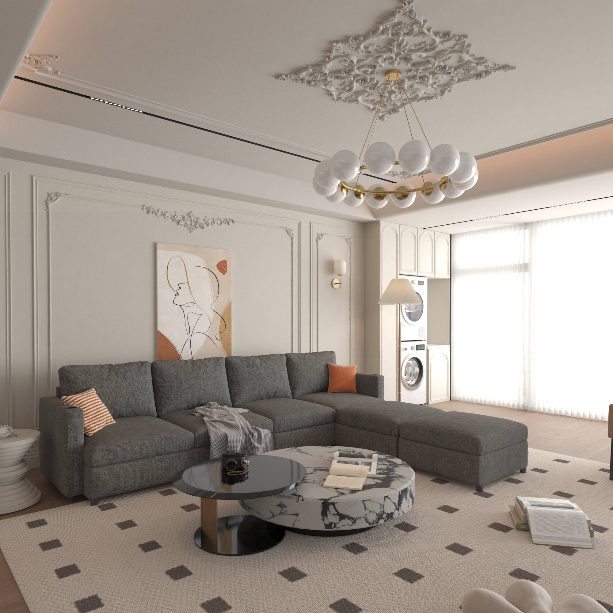 Front. TinyHomie - Modern Large Sectional Sofa U-Shape Modular Sectional Couch with Storage Function 123in Sofa Bed with Ottoman - Grey.