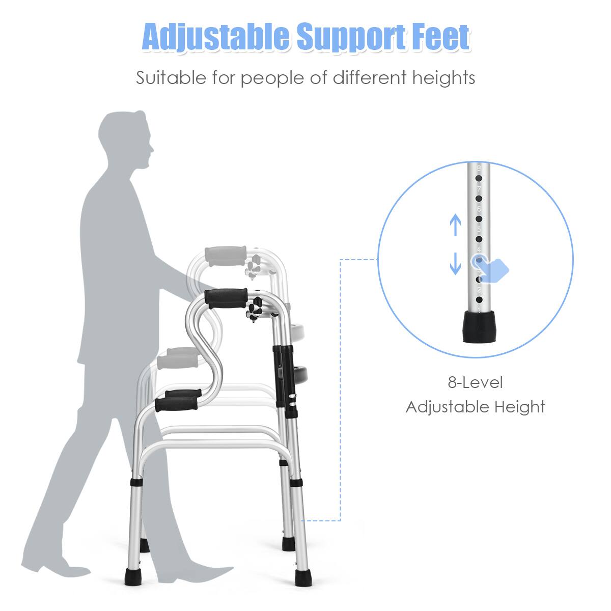 Adjustable Support Feet
Suitable for people of different heights
8-Level Adjustable Height