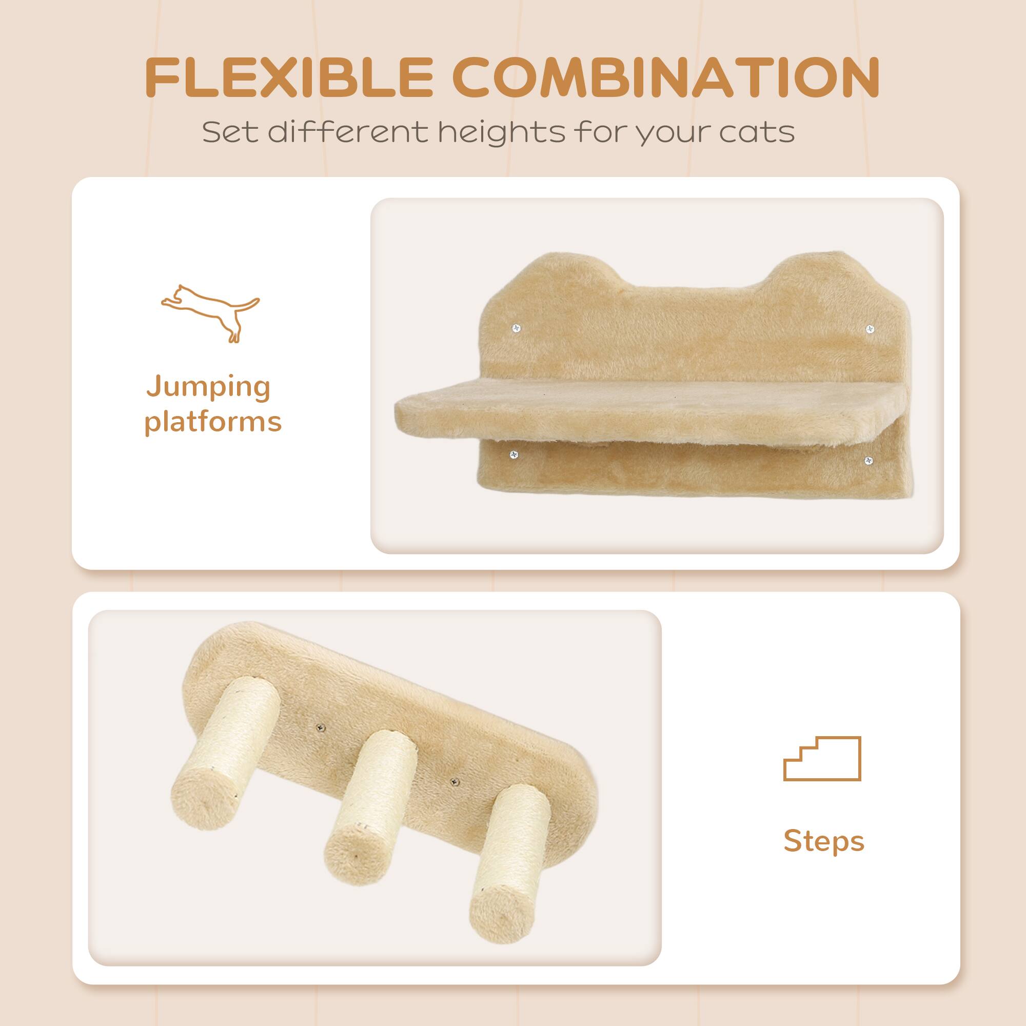 FLEXIBLE COMBINATION  
Set different heights for your cats  

Jumping platforms  

Steps