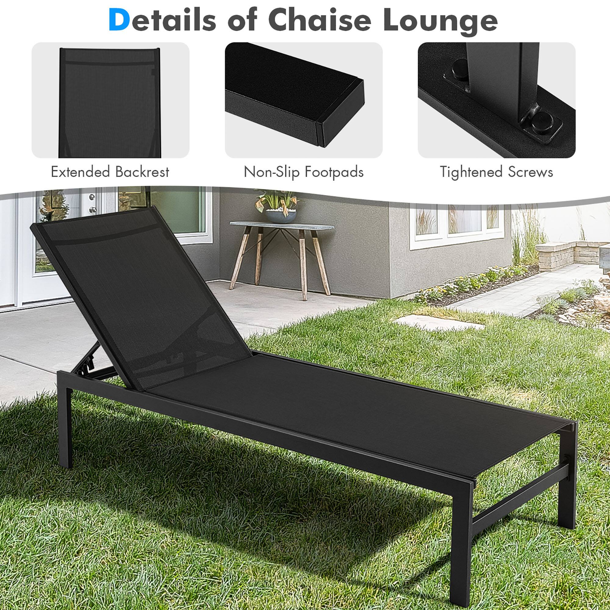 Details of Chaise Lounge
Extended Backrest
Non-Slip Footpads
Tightened Screws