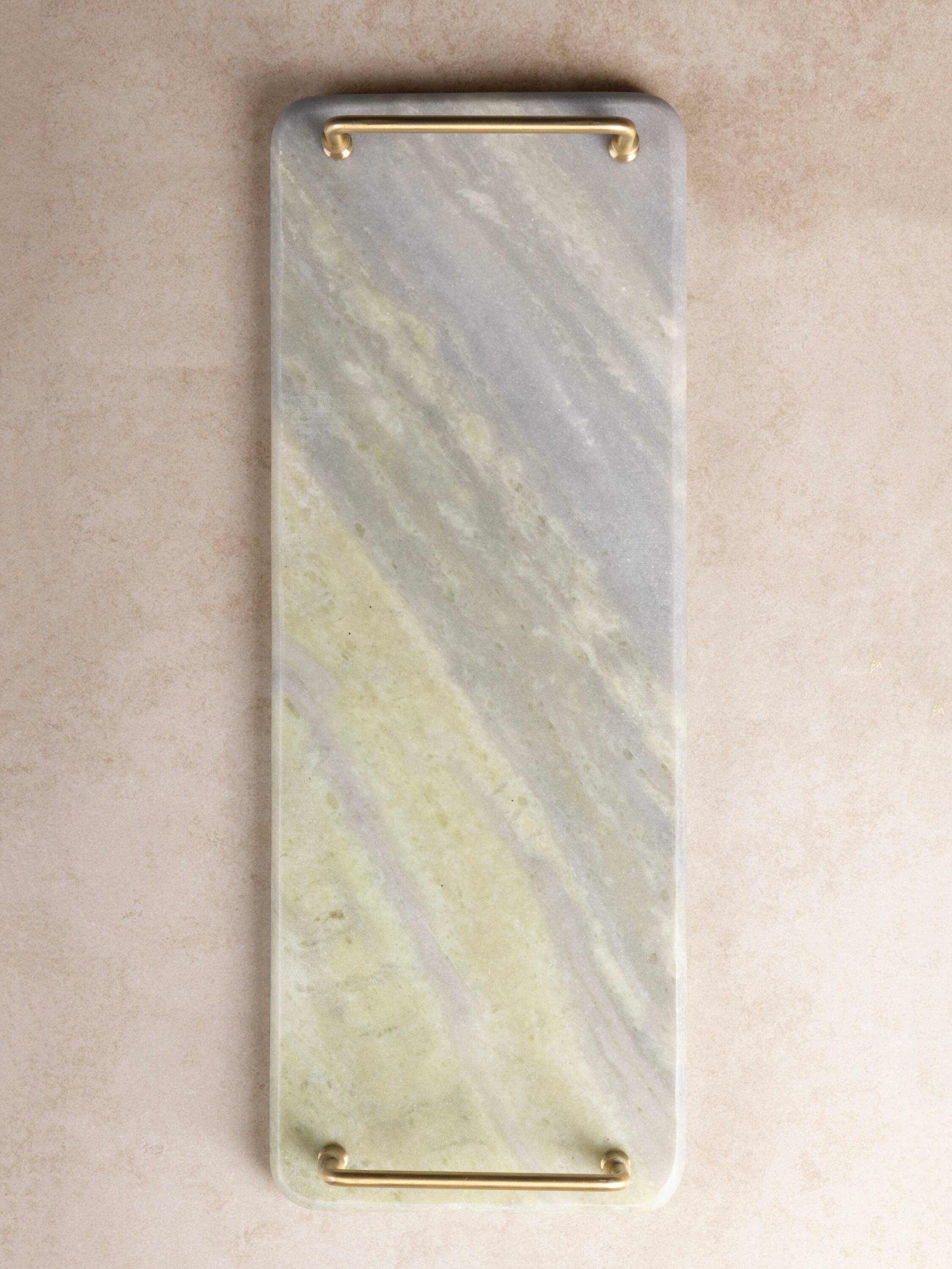Angle. GAURI KOHLI - Osaka Marble Tray - Shades of green and gray.