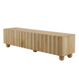 FurniFact - Scalloped Wood TV Stand in Warm Finish with Open Storage Compartments - Brown