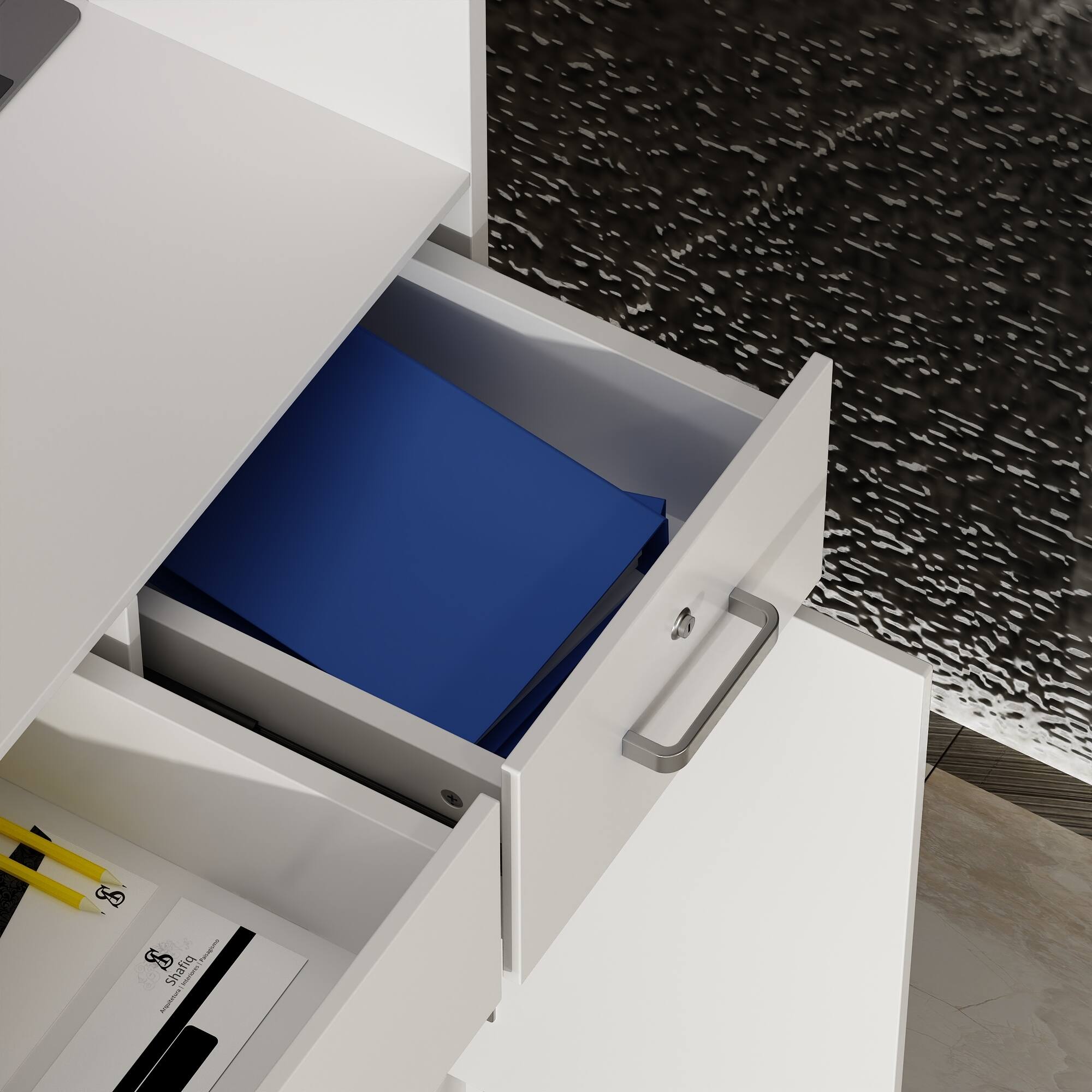 Alt View 2. Famapy - Famapy Modern Reception Desk: Streamlined Design & Organized Storage for Offices - White.