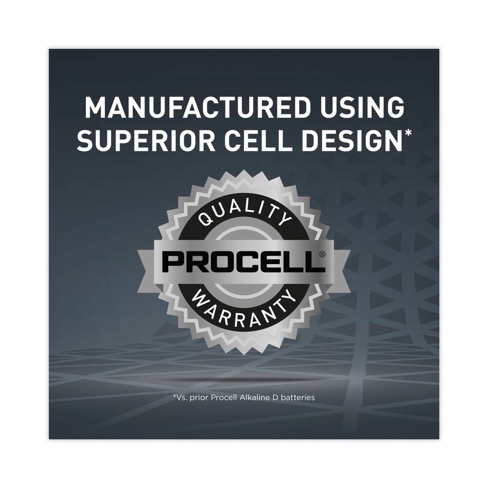 MANUFACTURED USING SUPERIOR CELL DESIGN*

QUALITY  
PROCELL®  
WARRANTY

*Vs. prior Procell Alkaline D batteries