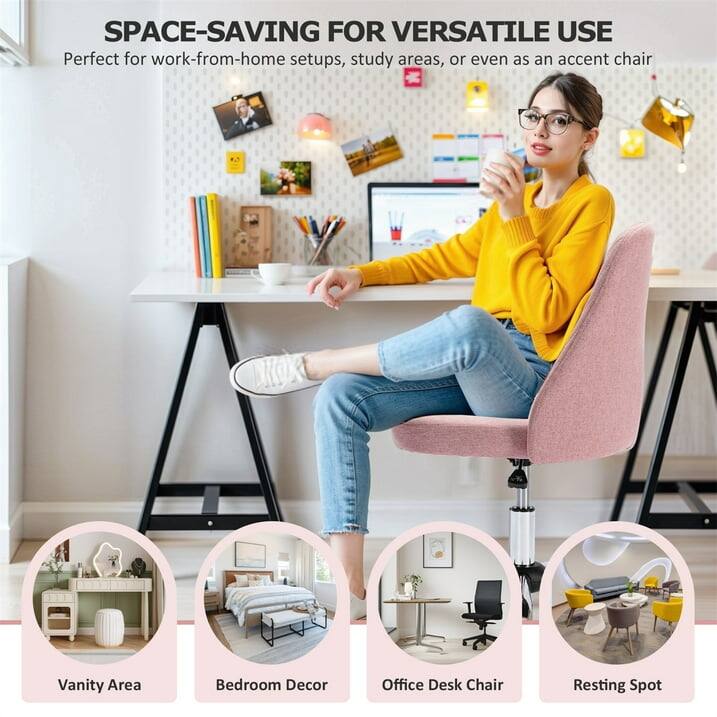 SPACE-SAVING FOR VERSATILE USE  
Perfect for work-from-home setups, study areas, or even as an accent chair  

Vanity Area  
Bedroom Decor  
Office Desk Chair  
Resting Spot