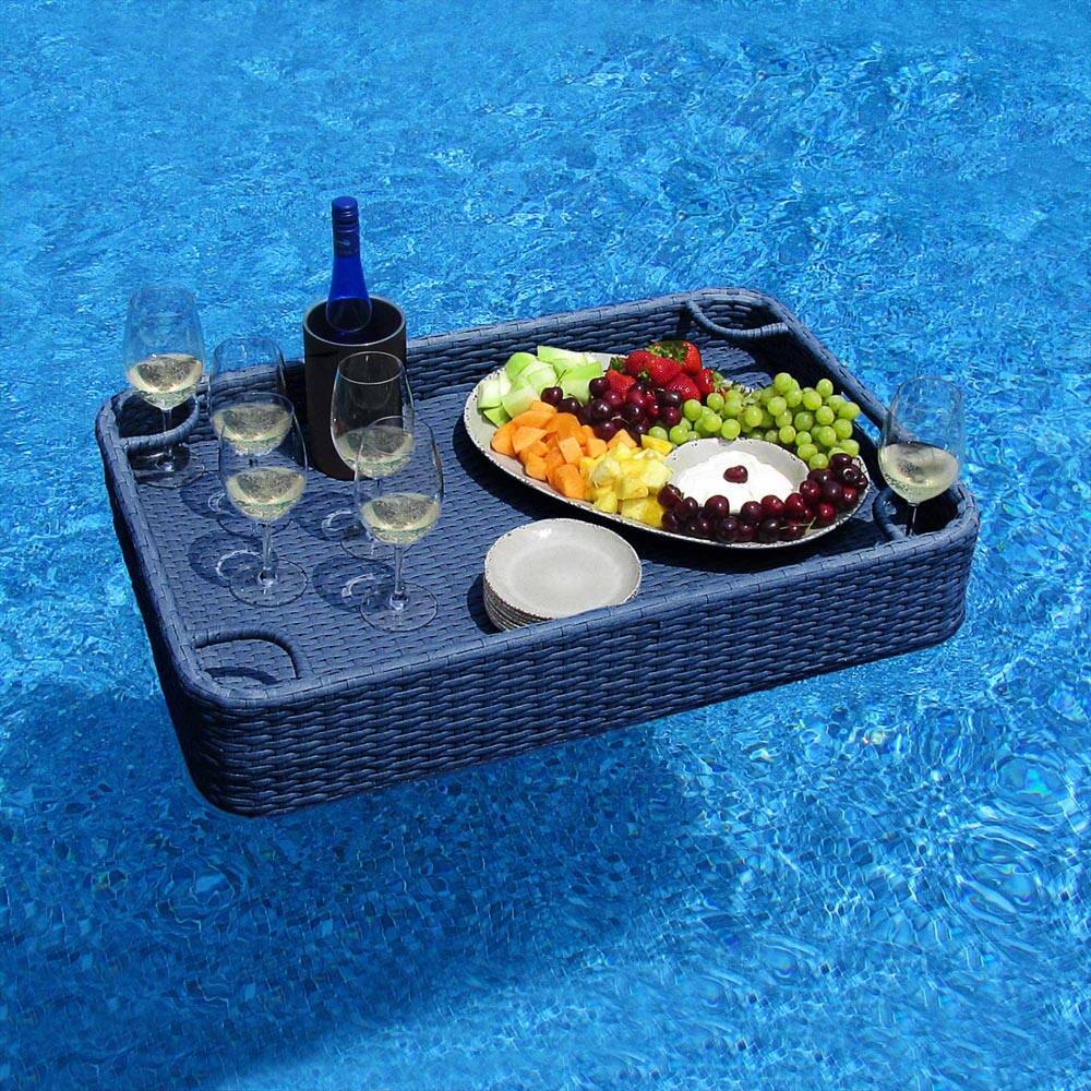 Alt View 1. SUNJOY - Sunjoy Wicker Floating Pool Tray 36x24'' Durable & Sturdy Accessory Tray for Drinks, Snacks Fits Most Pool Sizes -Navy.
