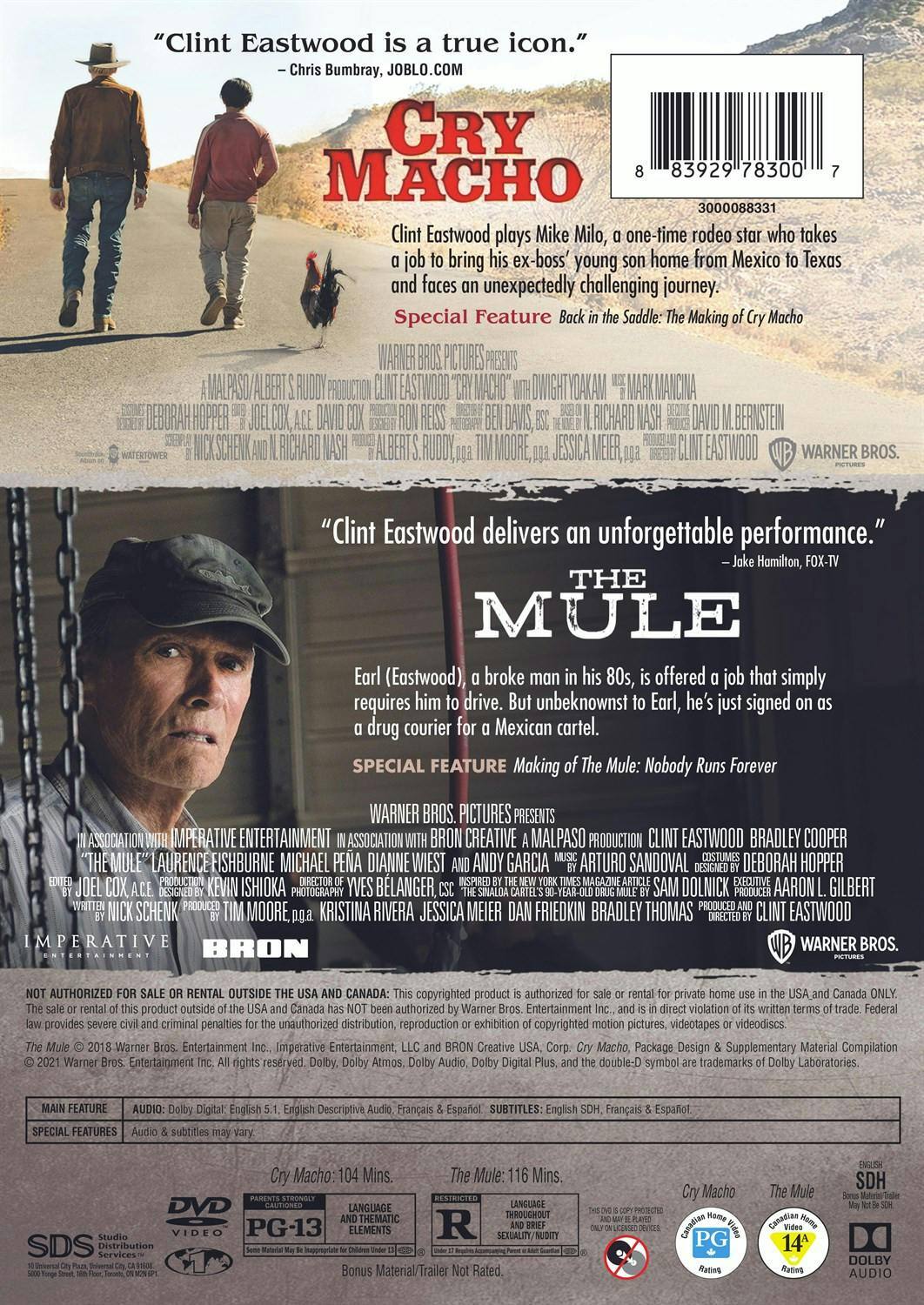 Back. Cry Macho/The Mule (DVD Double Feature) [DVD].
