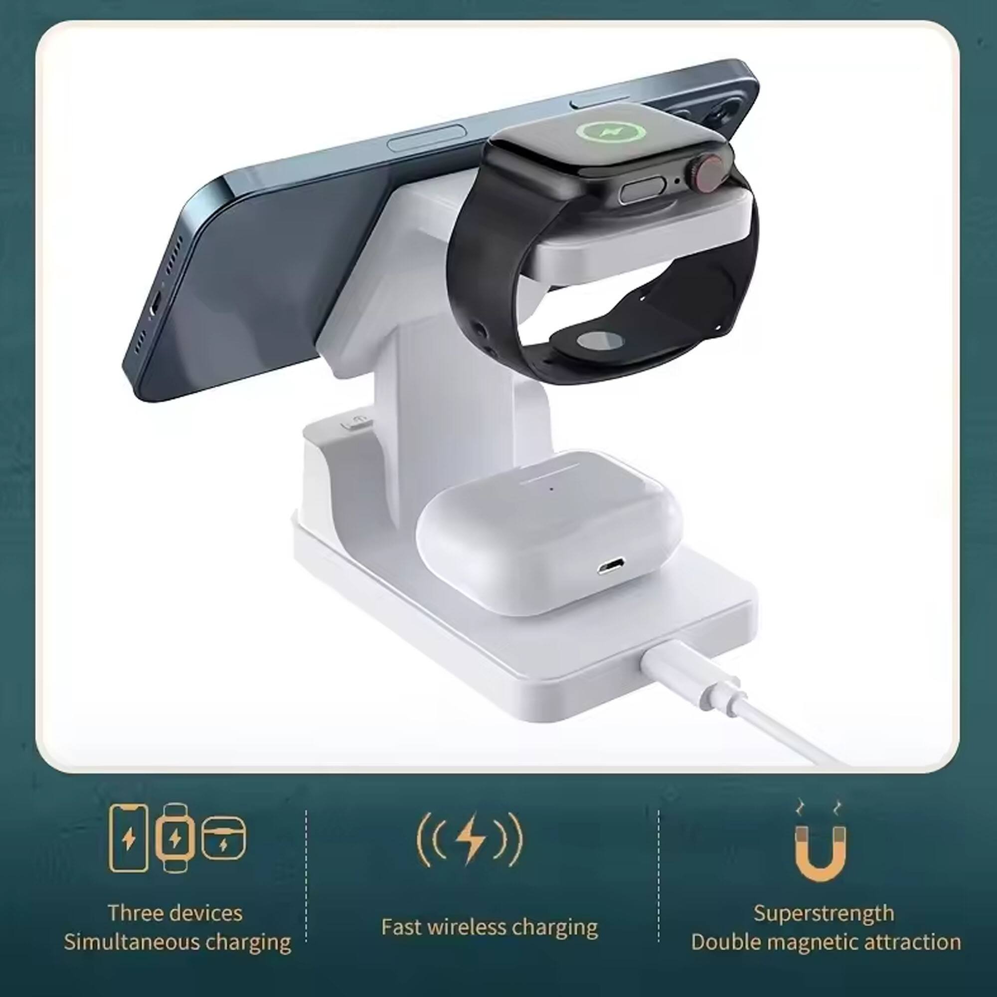 Three devices Simultaneous charging  
Fast wireless charging  
Superstrength Double magnetic attraction