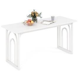 Gymax - 63'' Rectangular Farmhouse Kitchen Table w/Heavy Duty Metal Legs for Dining Room - White