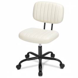 AOITUN - Mid Back Office Chair for Daily Work, PU Leather Swivel Design with Adjustable Height, Comfortable Seat for Home - White