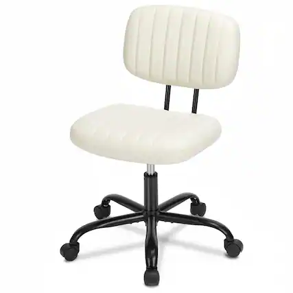 Front. AOITUN - Mid Back Office Chair for Daily Work, PU Leather Swivel Design with Adjustable Height, Comfortable Seat for Home - White.