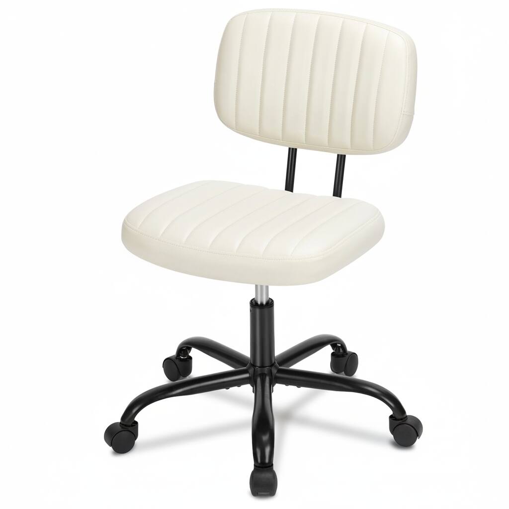 Front. AOITUN - Mid Back Office Chair for Daily Work, PU Leather Swivel Design with Adjustable Height, Comfortable Seat for Home - White.