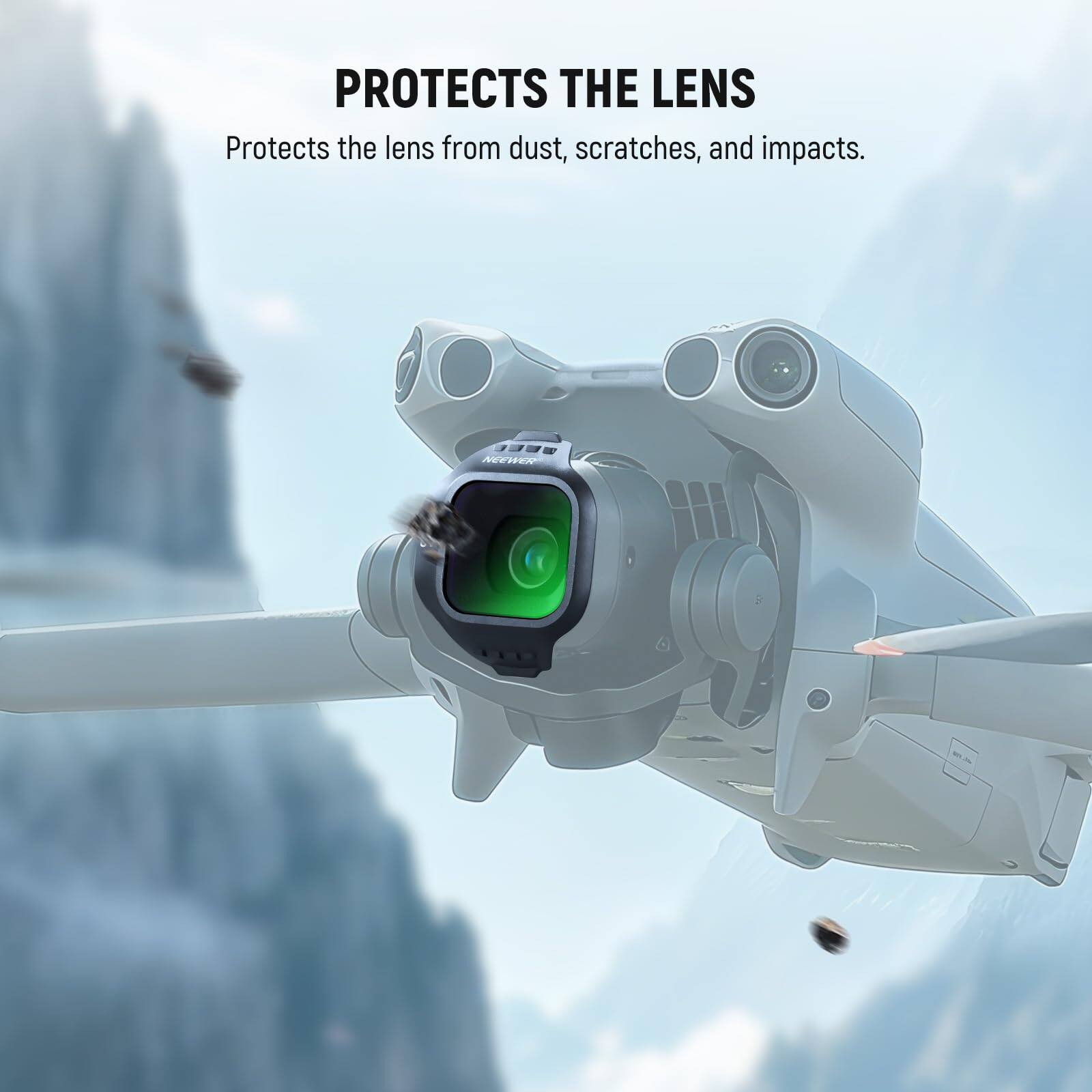 PROTECTS THE LENS  
Protects the lens from dust, scratches, and impacts.