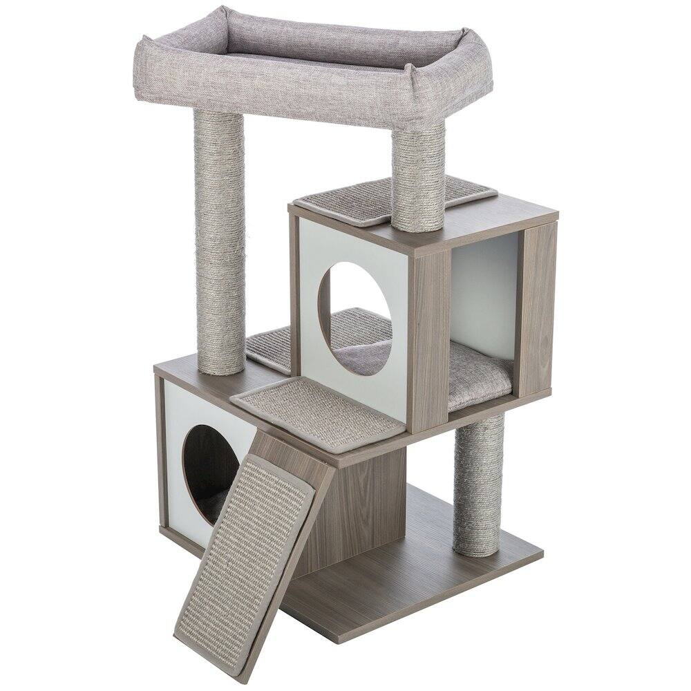 Alt View 4. TRIXIE - Mali Sisal & Wood 34" Cat Tree with Scratching Posts & Pads, Condos, Ramp - Gray.