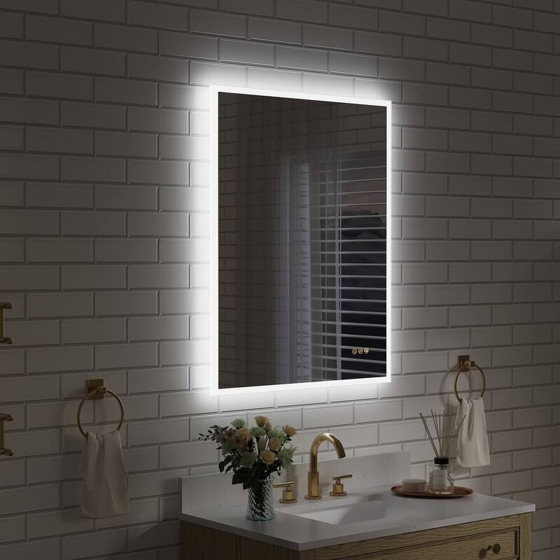 Angle. WELLFOR - 28 in x 36 in Frameless Bathroom Mirror with LED Lights & Anti-Fog, Wall-Mounted Bathroom  Vanity Mirrors with Dimmable - Chrome.